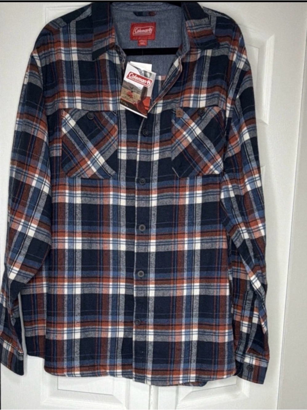 Coleman Blue and Orange Plaid Flannel Shirt